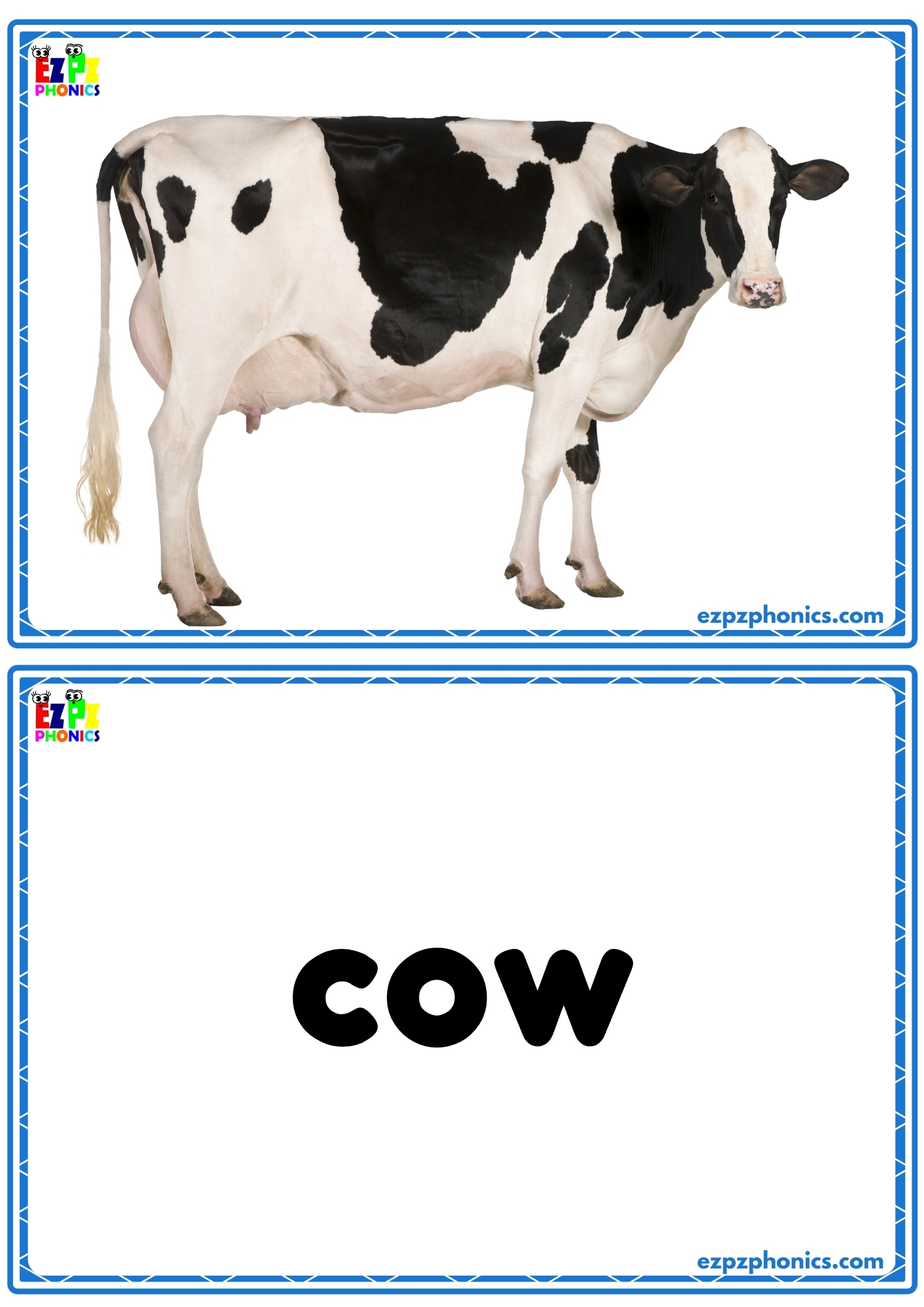Farm Animals Flashcards Words on the Back for Easy Learning, Free PDF Download or Use Online